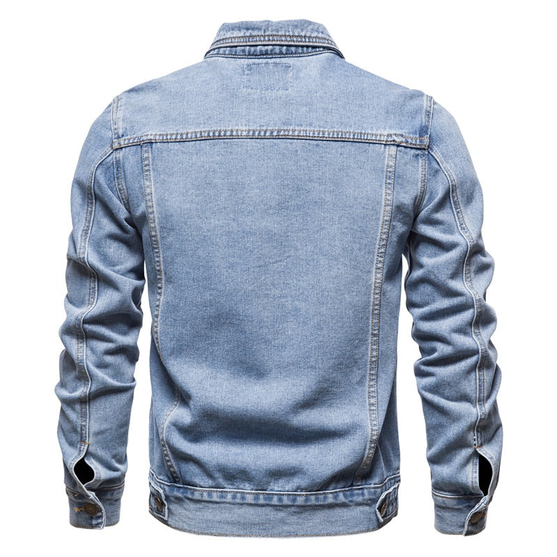 New 2021 Cotton Denim Jacket Men Casual Solid Color Lapel Single Breasted Jeans Jacket Men Autumn Slim Fit Quality Mens Jackets