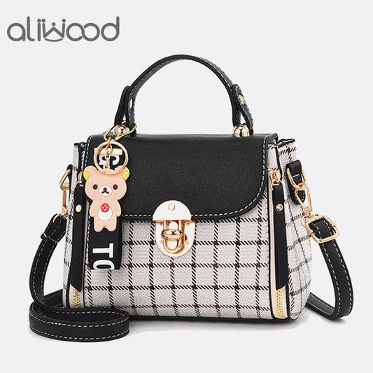 aliwood Fashion Double Zipper Women's Handbags Mini Shoulder bags With Bear  Leather Females Crossbody Bags Small Messenger Bags