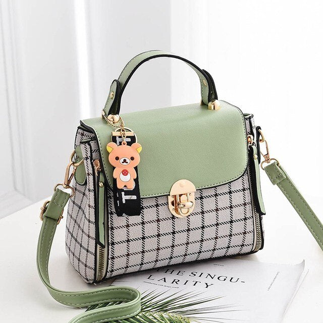 aliwood Fashion Double Zipper Women's Handbags Mini Shoulder bags With Bear  Leather Females Crossbody Bags Small Messenger Bags