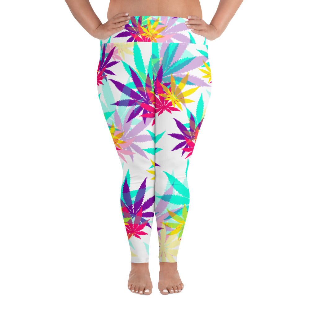 All-Over Print Plus Size Vibrate Leaf E4SO Leggings