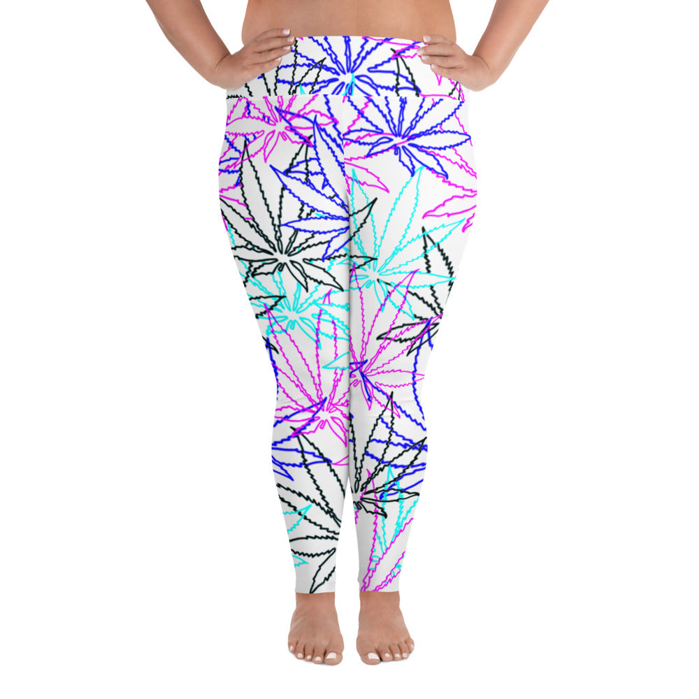 All-Over Print Plus Size Blue Leaf E4SO Leggings