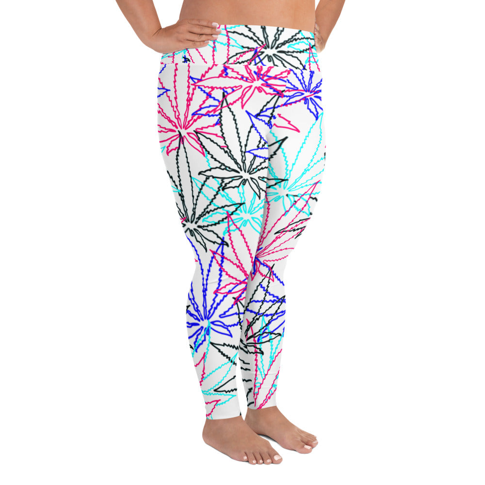 All-Over Print Plus Size Pink Leaf E4SO Leggings