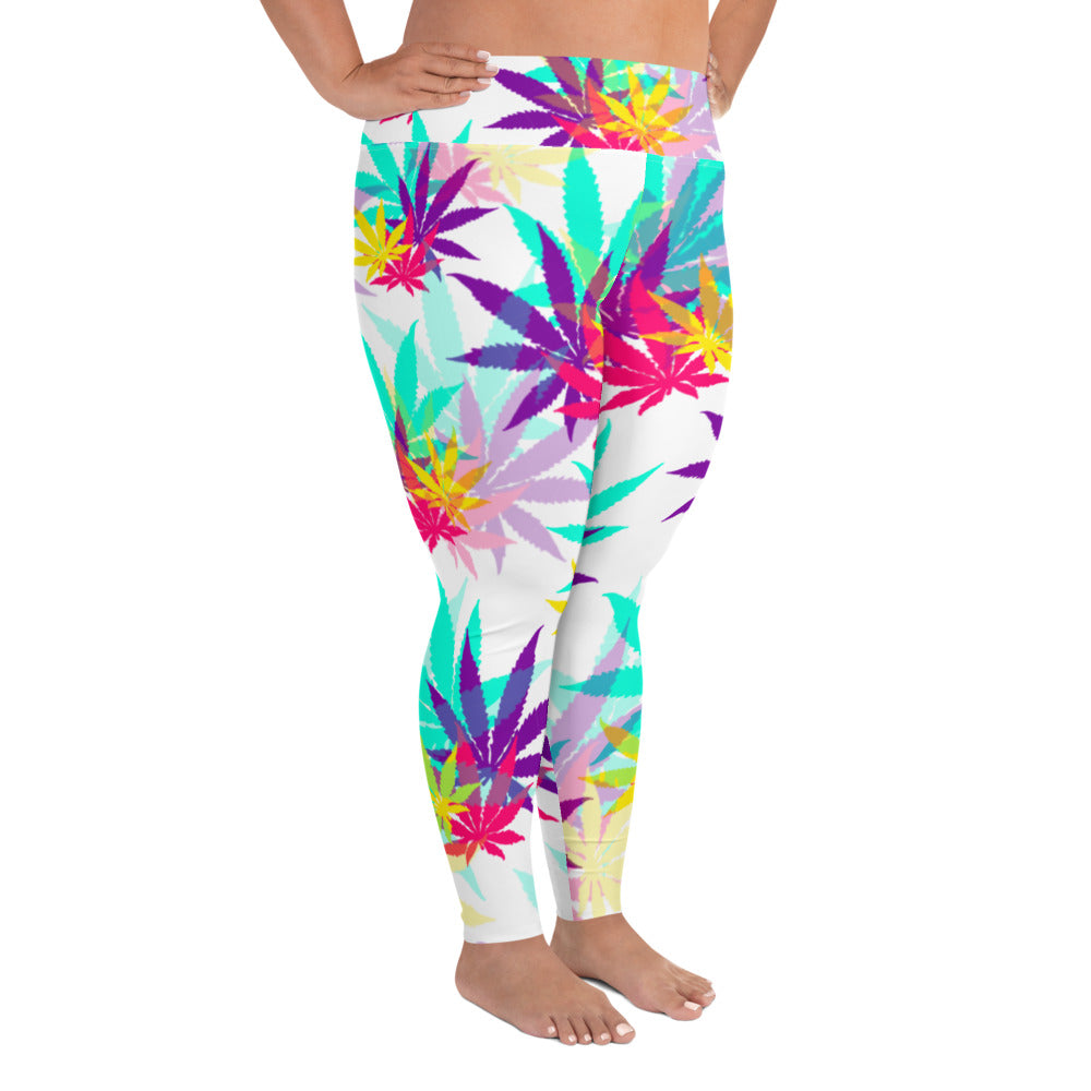 All-Over Print Plus Size Vibrate Leaf E4SO Leggings