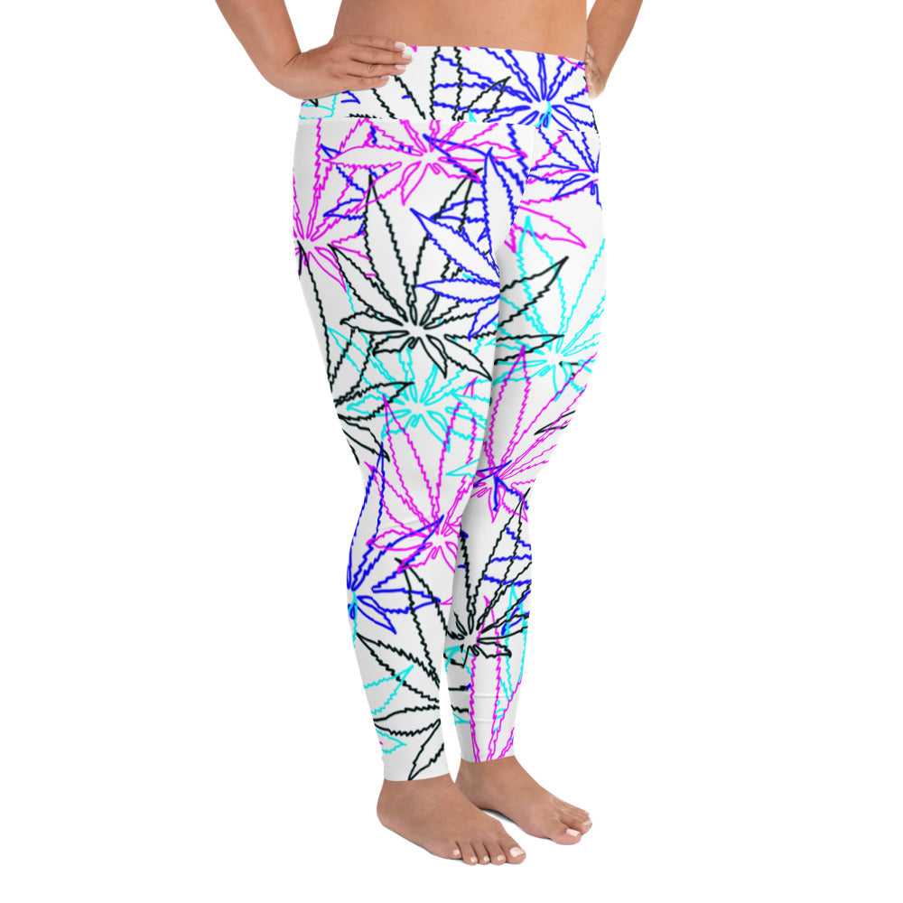 All-Over Print Plus Size Blue Leaf E4SO Leggings