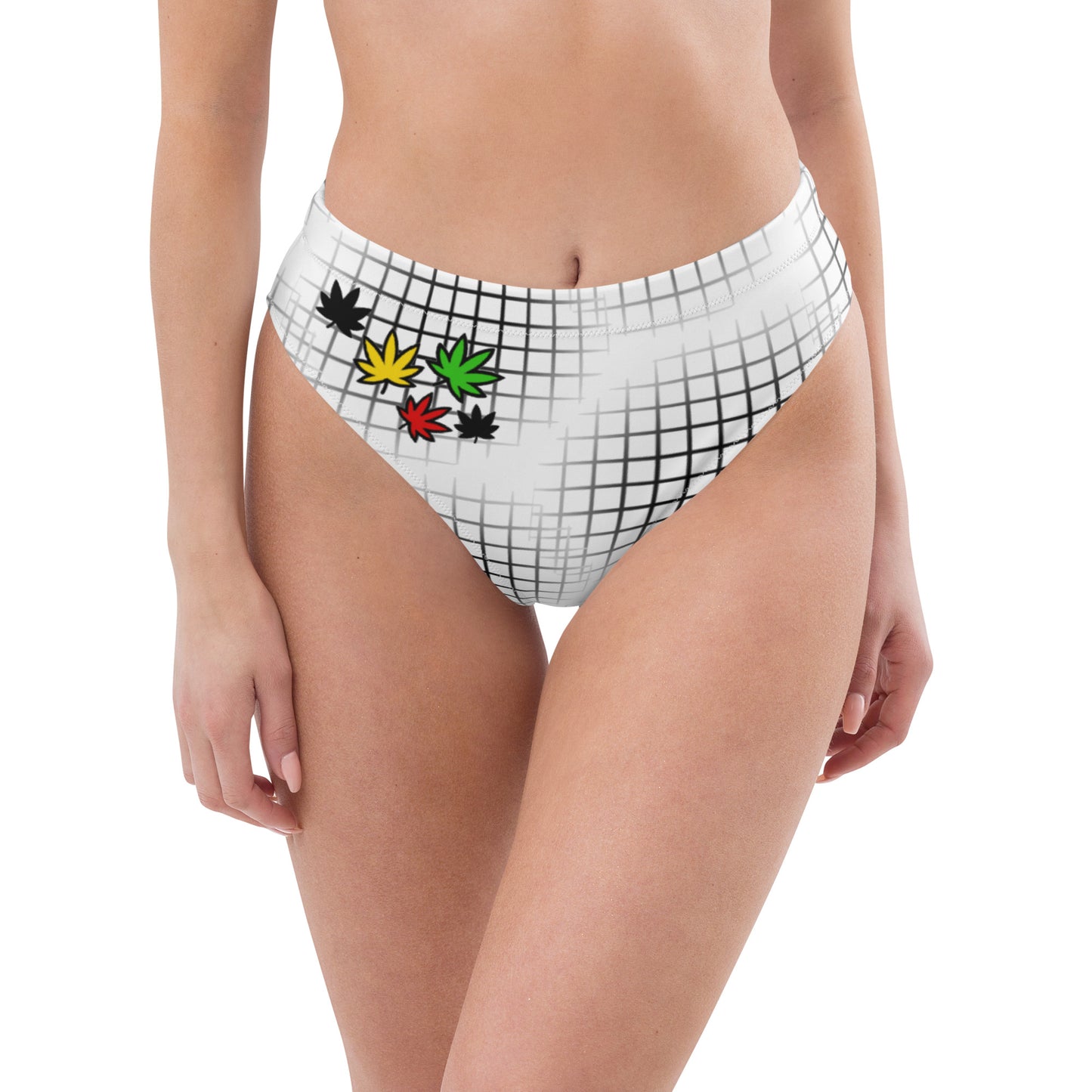 Ras colors on grid Recycled high-waisted bikini bottom white