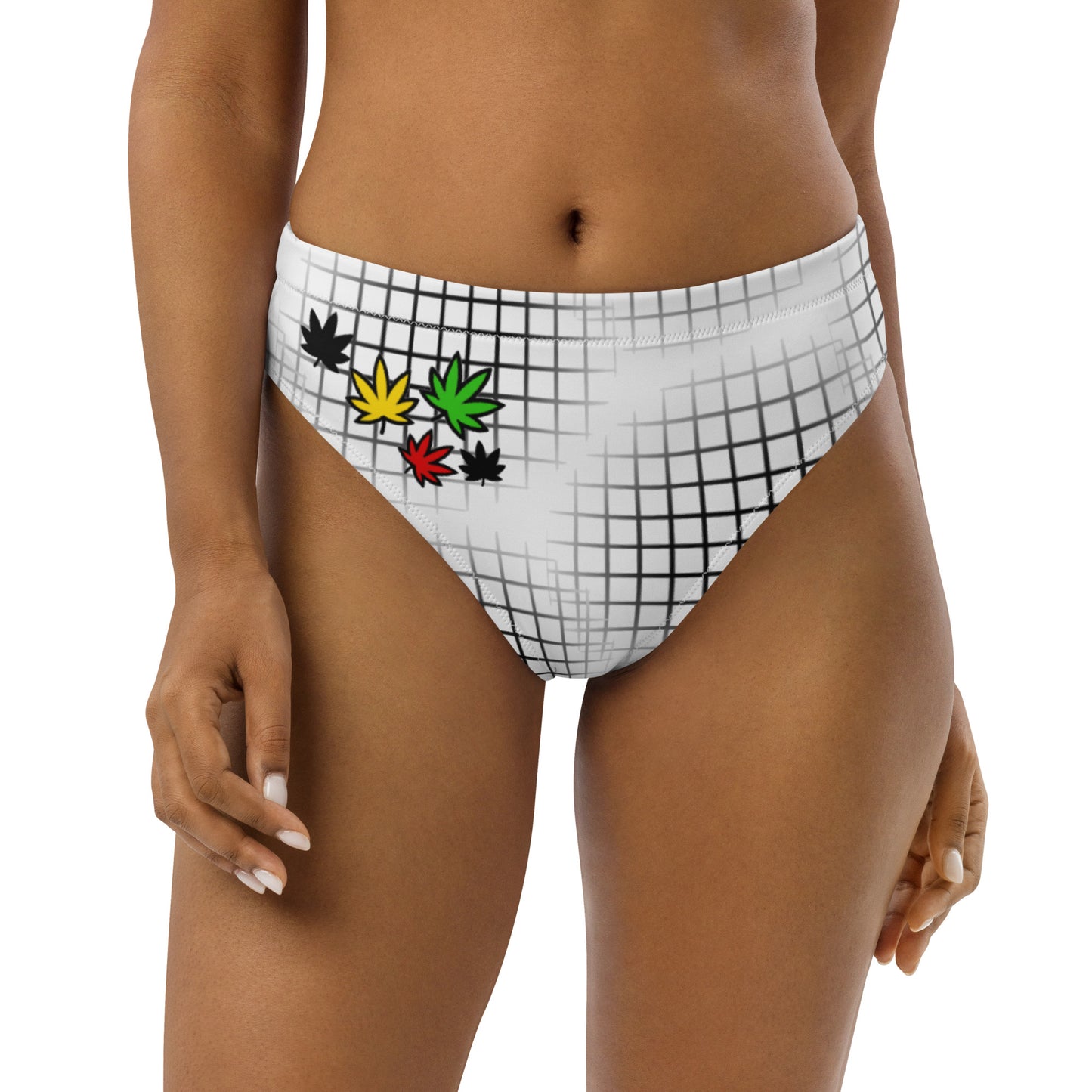 Ras colors on grid Recycled high-waisted bikini bottom white