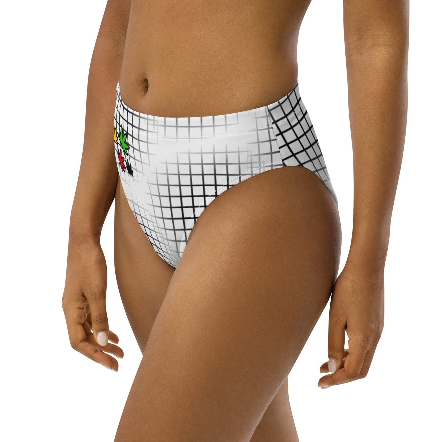 Ras colors on grid Recycled high-waisted bikini bottom white