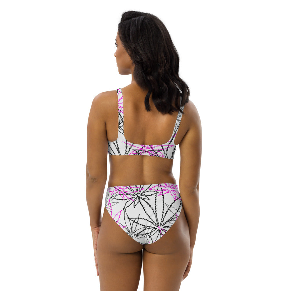 Recycled high-waisted Pink/Black Hollow Leaf E4SO bikini