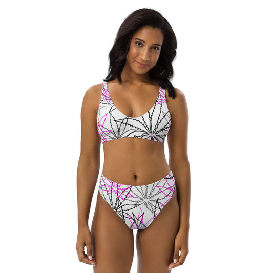 Recycled high-waisted Pink/Black Hollow Leaf E4SO bikini