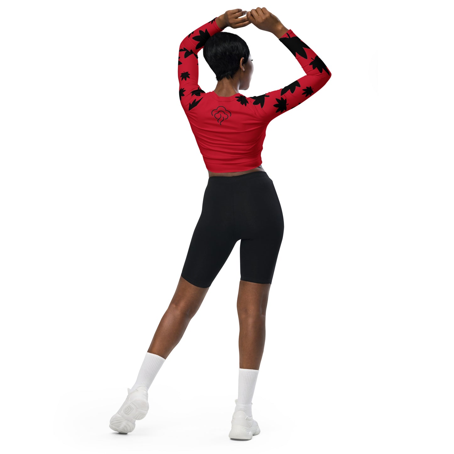 Red 420 Black leaf Recycled long-sleeve crop top