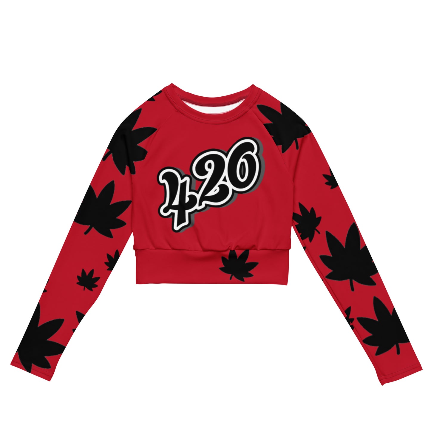 Red 420 Black leaf Recycled long-sleeve crop top