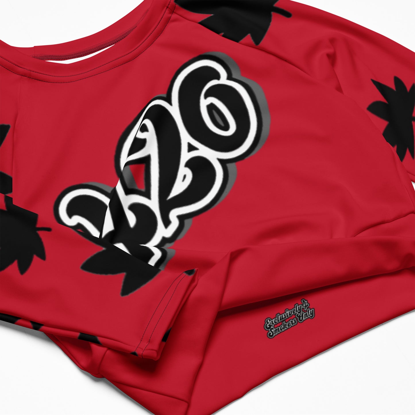 Red 420 Black leaf Recycled long-sleeve crop top