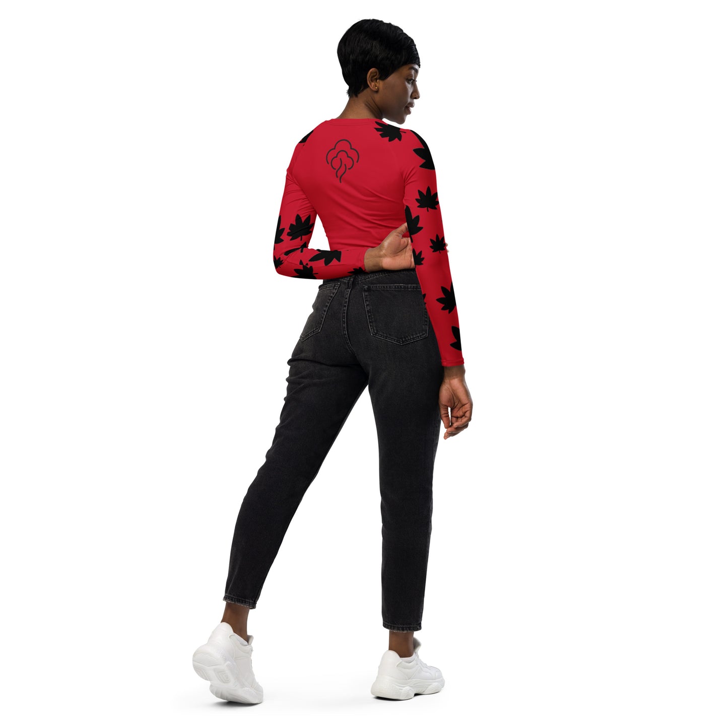 Red 420 Black leaf Recycled long-sleeve crop top