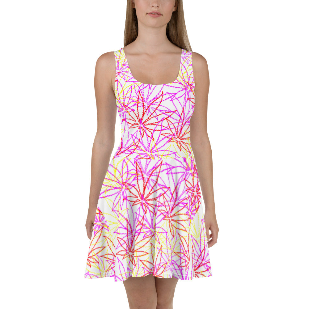 Hot Pink Leaf E4SO Skater Dress