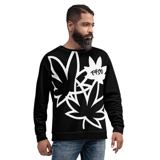 White Leaf on Black Unisex Sweatshirt