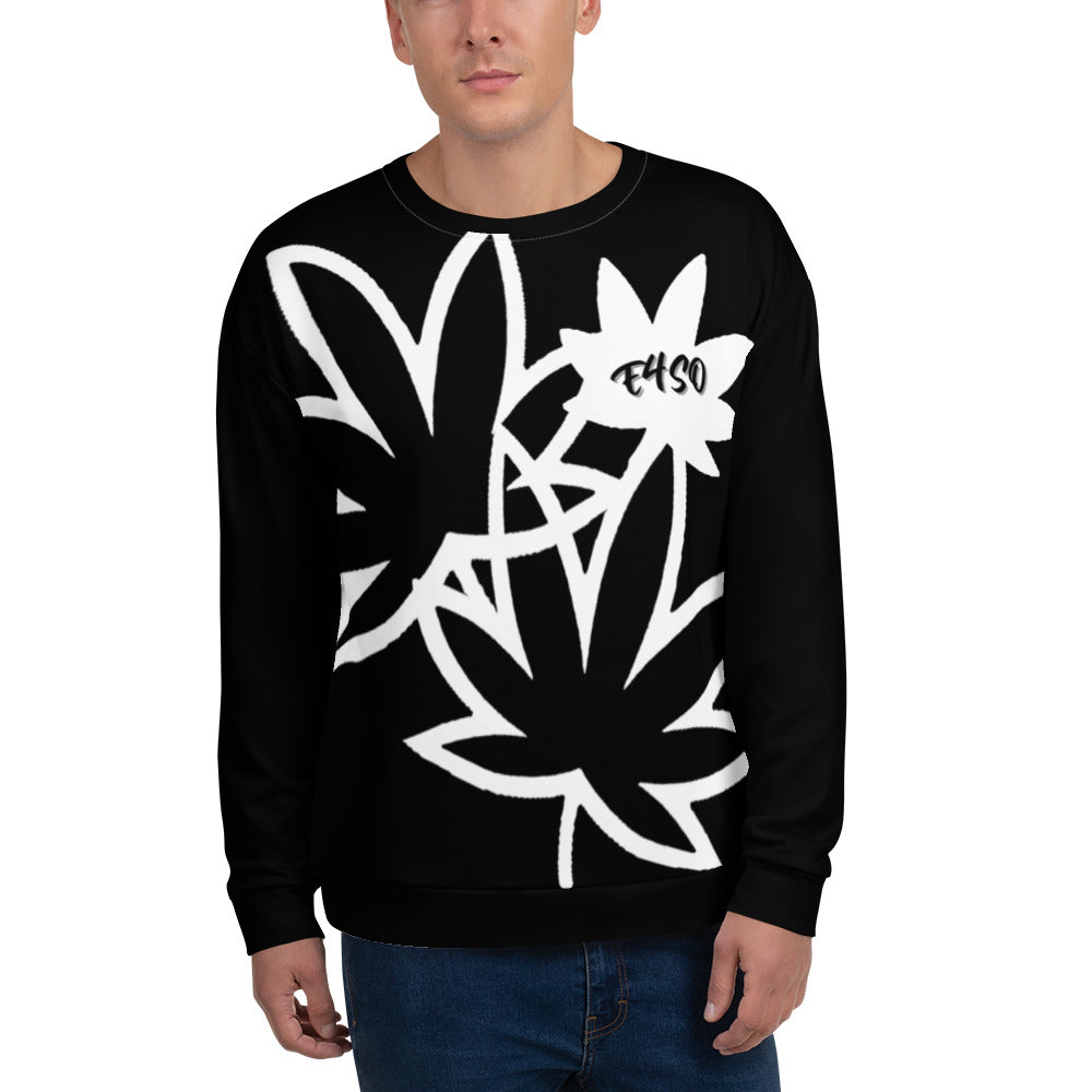 White Leaf on Black Unisex Sweatshirt