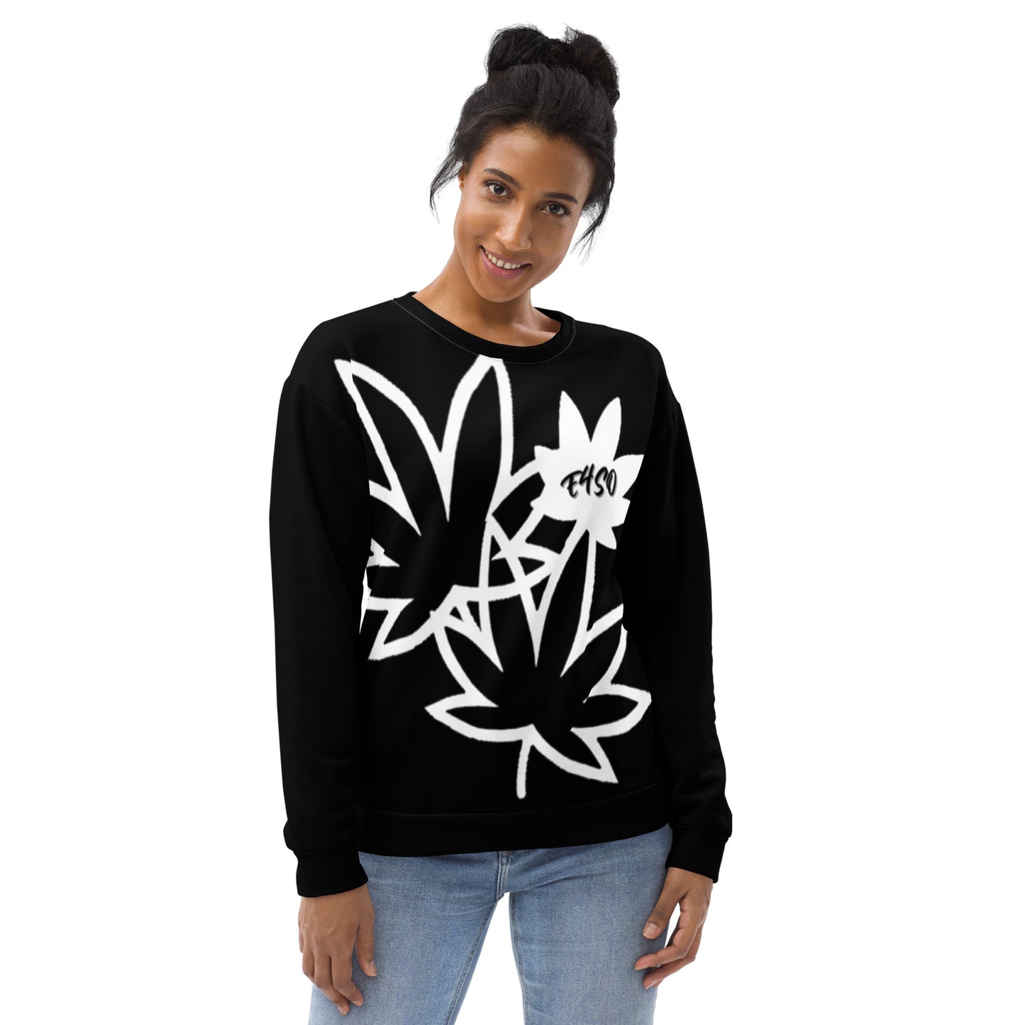 White Leaf on Black Unisex Sweatshirt