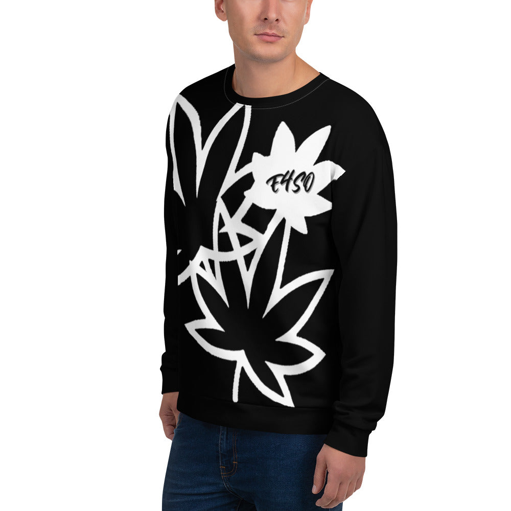 White Leaf on Black Unisex Sweatshirt