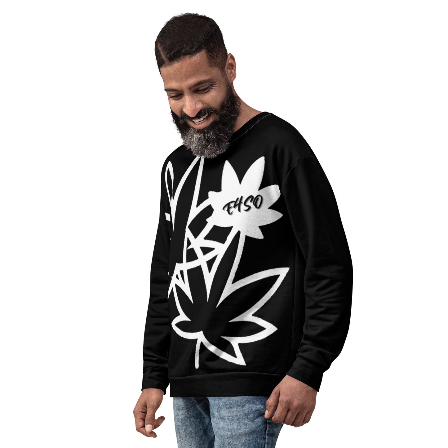 White Leaf on Black Unisex Sweatshirt