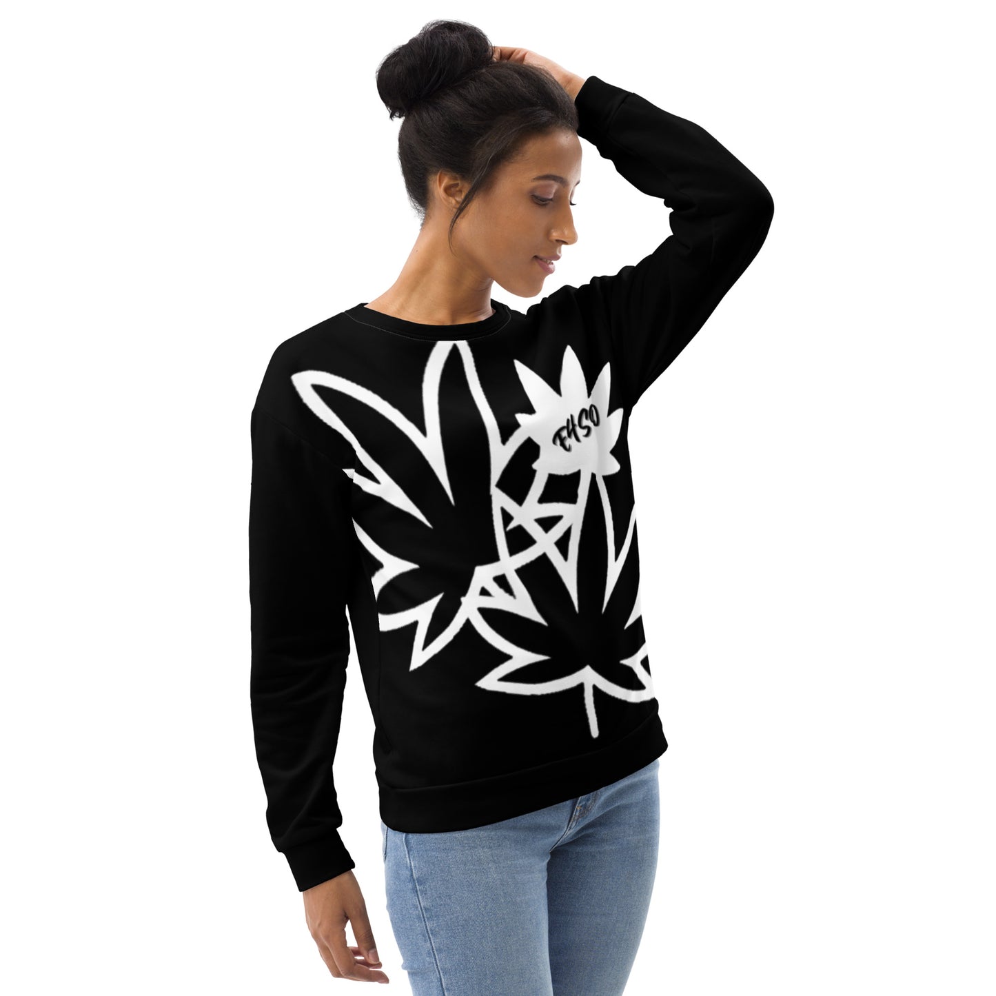 White Leaf on Black Unisex Sweatshirt