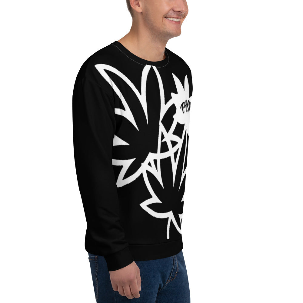 White Leaf on Black Unisex Sweatshirt