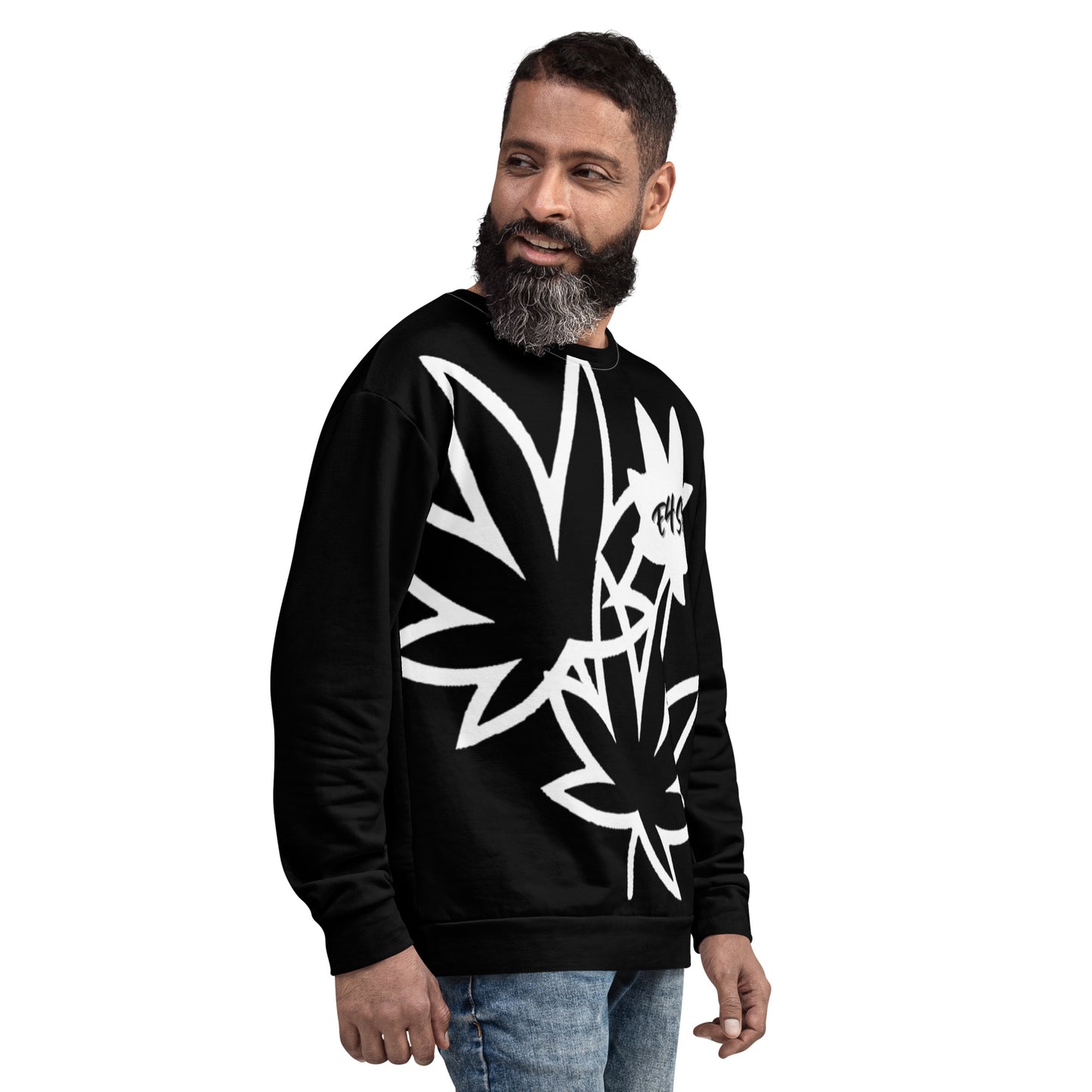 White Leaf on Black Unisex Sweatshirt