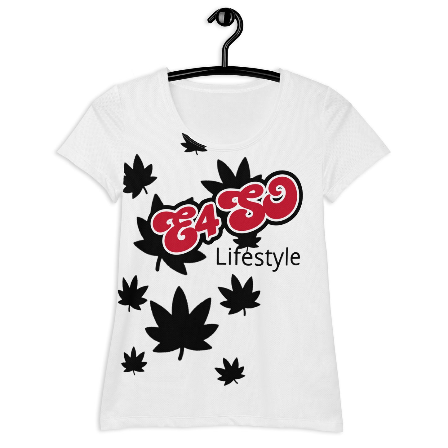 Black leaf Print Women's Athletic T-shirt