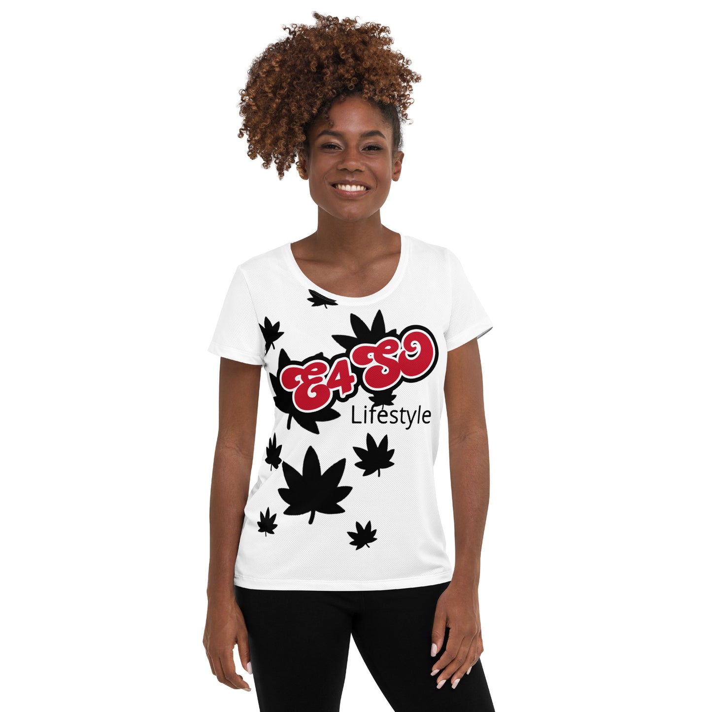 Black leaf Print Women's Athletic T-shirt