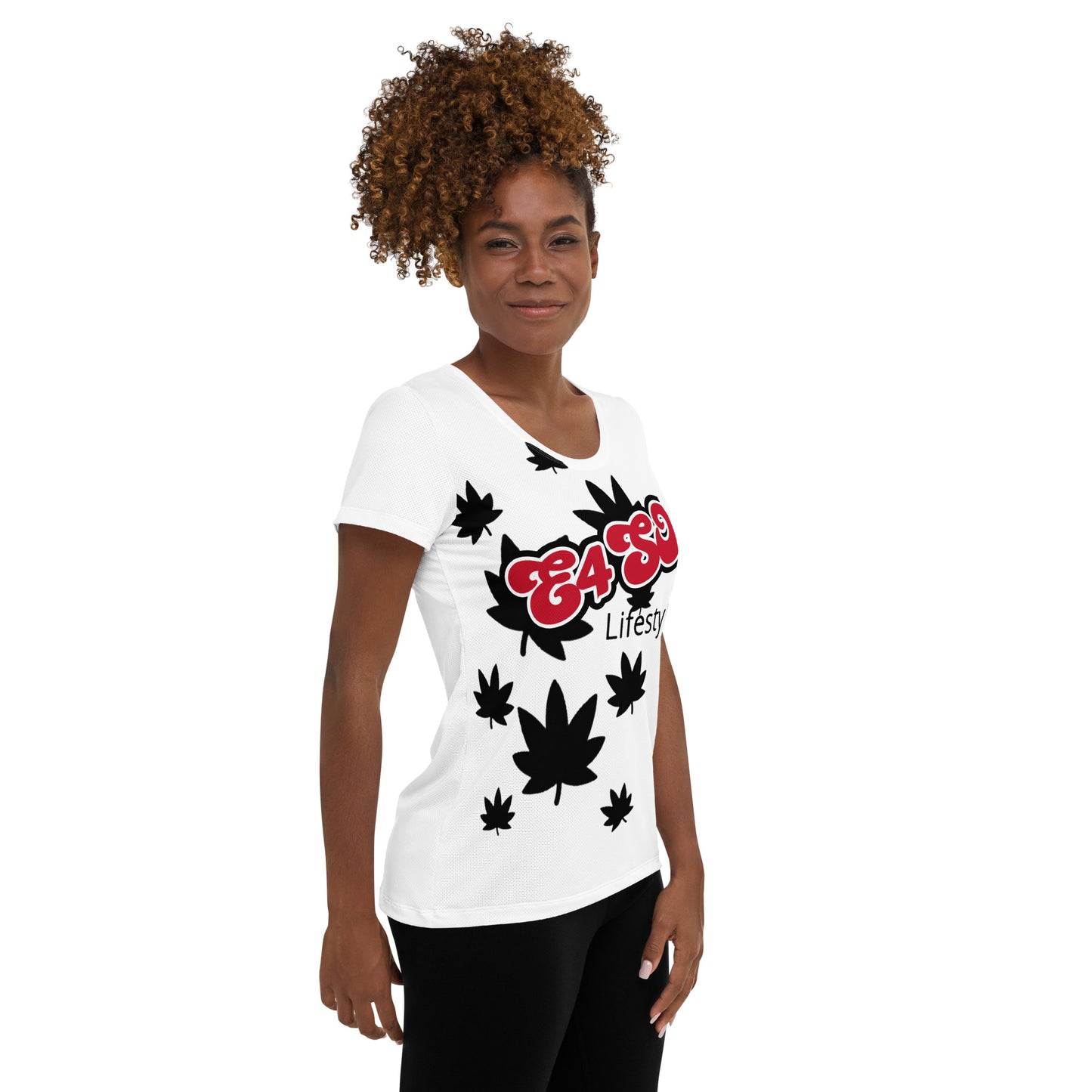 Black leaf Print Women's Athletic T-shirt