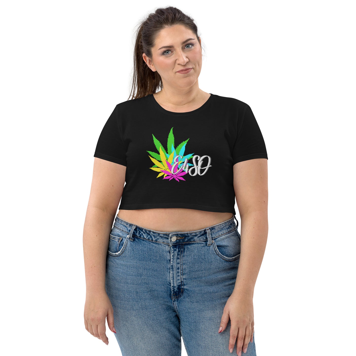 Black Organic Vibrate Leaf E4SO Crop Top