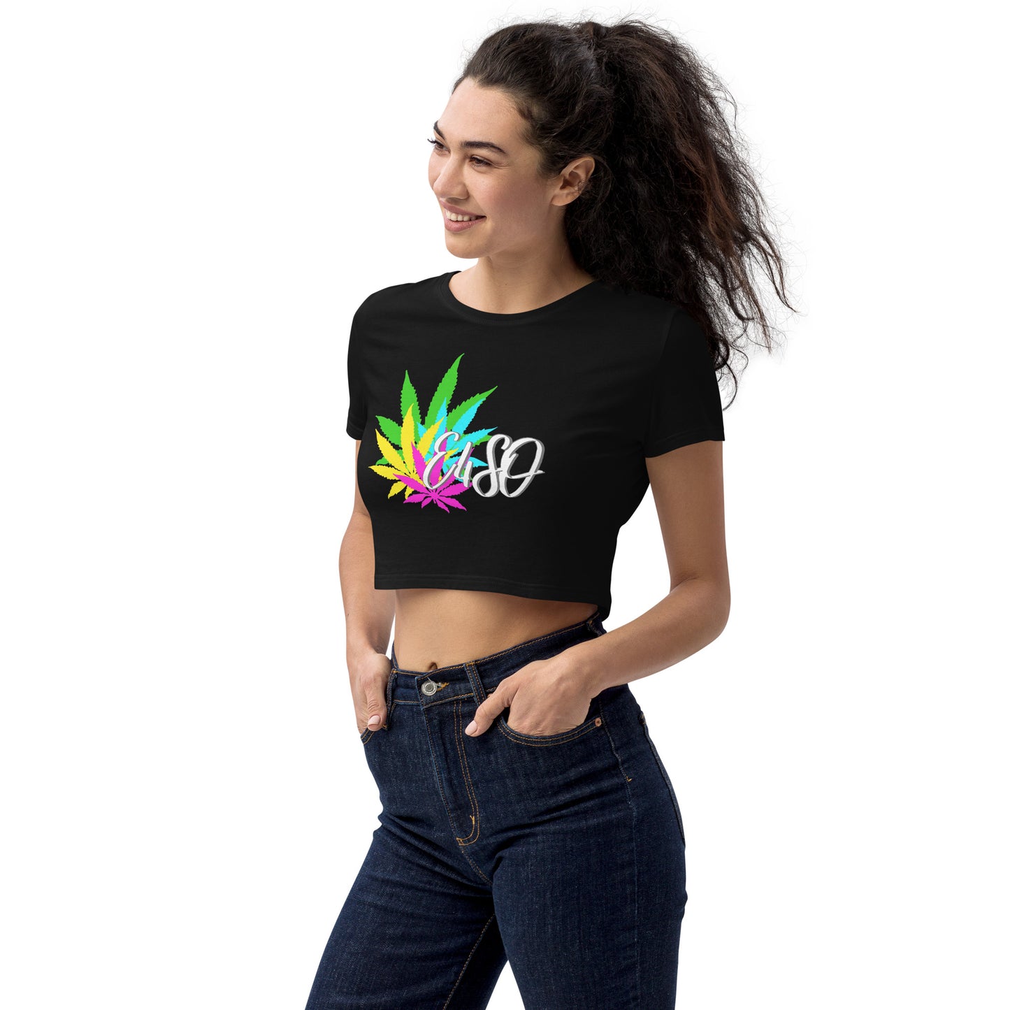 Black Organic Vibrate Leaf E4SO Crop Top