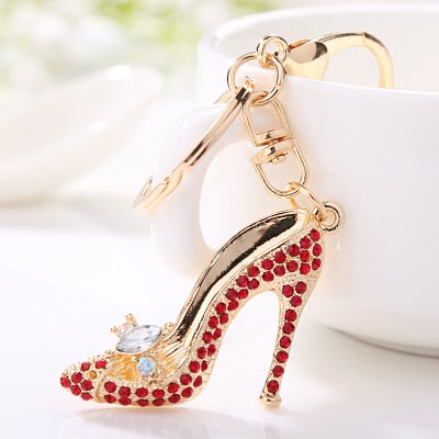 Fashion Lady Keychain Pendant Sexy Red Rhinestones High Heels Keychain Alloy Rhinestone Car Keychain Trinkets Gifts