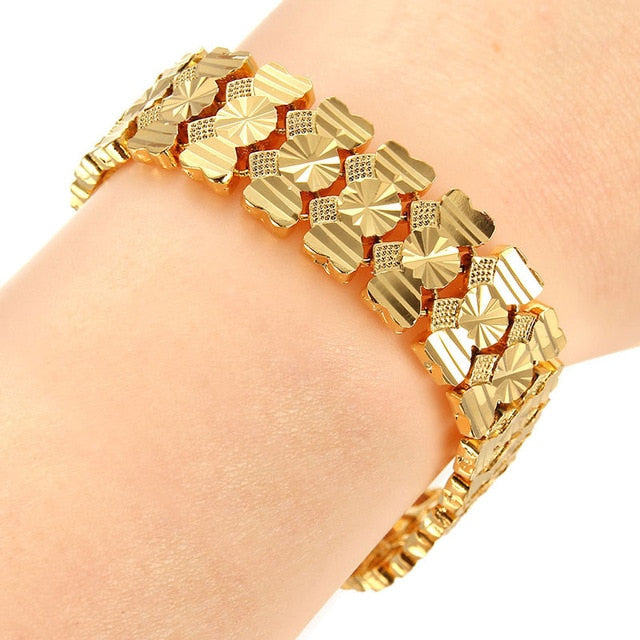 Trendy Plated 24K Gold Multi shape Punk Bracelet Curb Cuban Chain Gold Color Bracelets Bangle For Men Women Jewelry Gifts