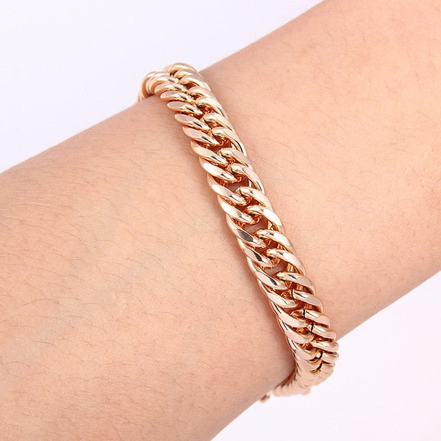 Trendy Plated 24K Gold Multi shape Punk Bracelet Curb Cuban Chain Gold Color Bracelets Bangle For Men Women Jewelry Gifts