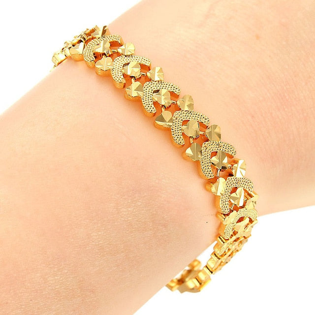 Trendy Plated 24K Gold Multi shape Punk Bracelet Curb Cuban Chain Gold Color Bracelets Bangle For Men Women Jewelry Gifts