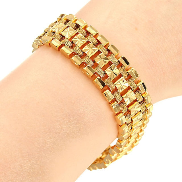 Trendy Plated 24K Gold Multi shape Punk Bracelet Curb Cuban Chain Gold Color Bracelets Bangle For Men Women Jewelry Gifts