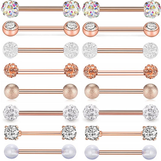 1/2PCS Glitter Tongue Piercing Ring 14G Rose Gold Crystal Nipple Piercing Bar Sexy Tongue Ring Barbell Nipple Ring Pircing Teton