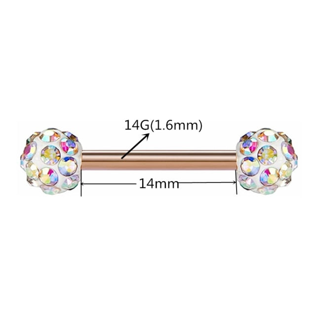 1/2PCS Glitter Tongue Piercing Ring 14G Rose Gold Crystal Nipple Piercing Bar Sexy Tongue Ring Barbell Nipple Ring Pircing Teton