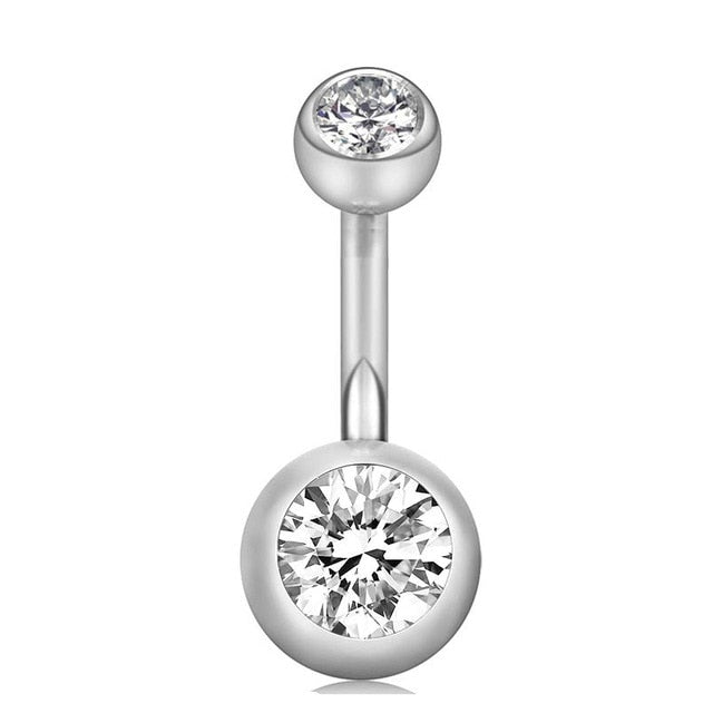 10 Styles Sexy Dangling Navel Belly Button Ring Oreja 14G Double Round Cubic Zirconia 316L Surgical Steel Belly Piercing Jewelry