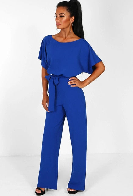 Women Summer Jumpsuit 2020 Short Sleeve Elegant jumpsuit Long wide leg Pants High waist Casual Bodysuit Plus Size Overalls Loose