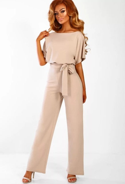 Women Summer Jumpsuit 2020 Short Sleeve Elegant jumpsuit Long wide leg Pants High waist Casual Bodysuit Plus Size Overalls Loose