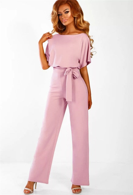 Women Summer Jumpsuit 2020 Short Sleeve Elegant jumpsuit Long wide leg Pants High waist Casual Bodysuit Plus Size Overalls Loose