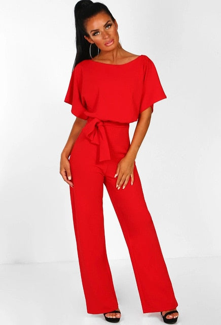 Women Summer Jumpsuit 2020 Short Sleeve Elegant jumpsuit Long wide leg Pants High waist Casual Bodysuit Plus Size Overalls Loose