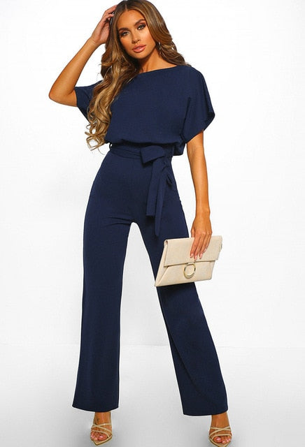 Women Summer Jumpsuit 2020 Short Sleeve Elegant jumpsuit Long wide leg Pants High waist Casual Bodysuit Plus Size Overalls Loose