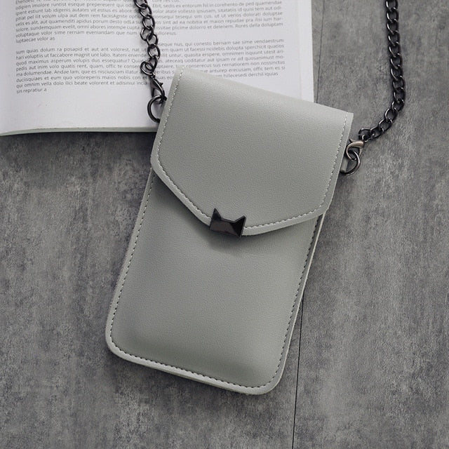 Cat Ear Transparent Touch Screen Retro Simple Mobile Phone Bag 2019 Women Chain Messenger Bags Small Flap Bag Mini Shoulder Bag