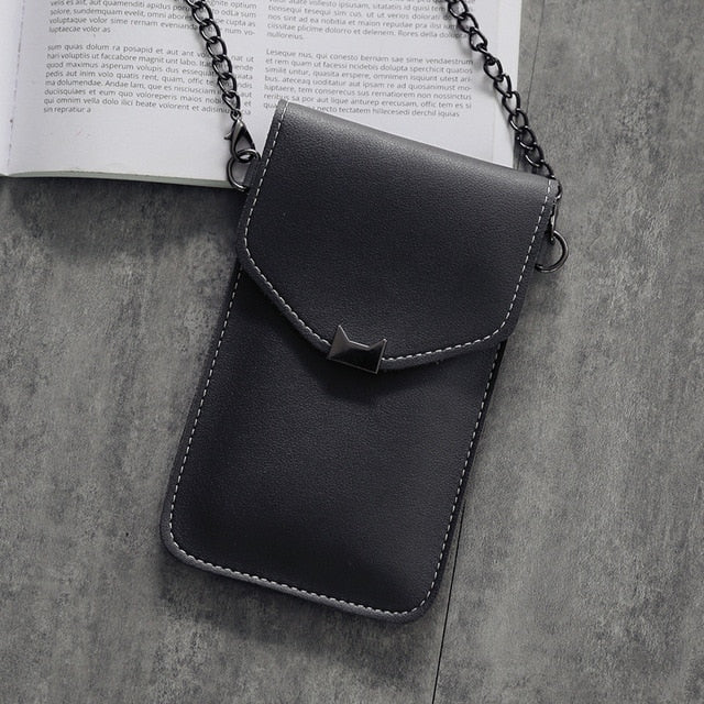 Cat Ear Transparent Touch Screen Retro Simple Mobile Phone Bag 2019 Women Chain Messenger Bags Small Flap Bag Mini Shoulder Bag