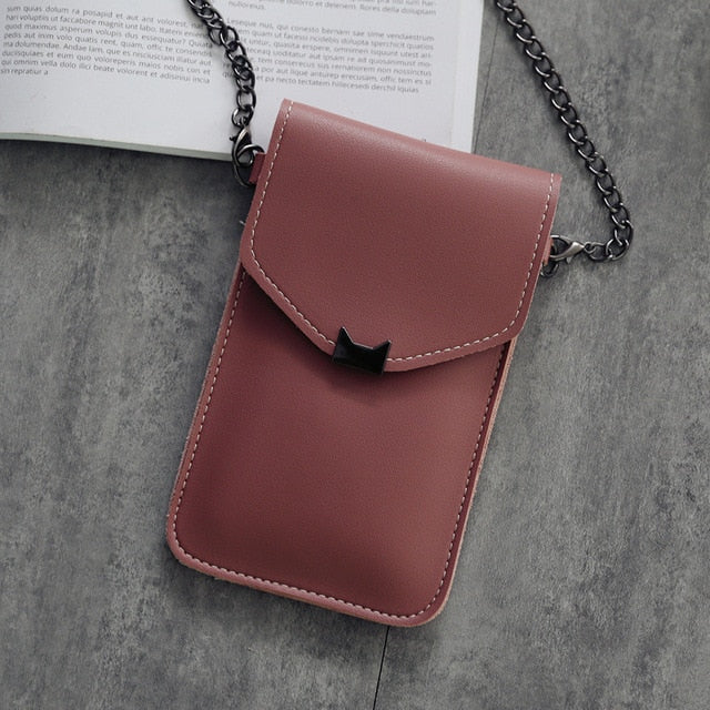 Cat Ear Transparent Touch Screen Retro Simple Mobile Phone Bag 2019 Women Chain Messenger Bags Small Flap Bag Mini Shoulder Bag