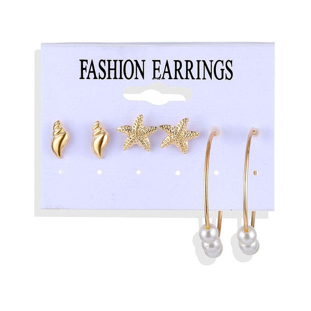 2020 Vintage Pearl Twist Big Circle Earrings Set for Women Fashion Geometric Imitation Pearl Crystal Earrings Jewelry