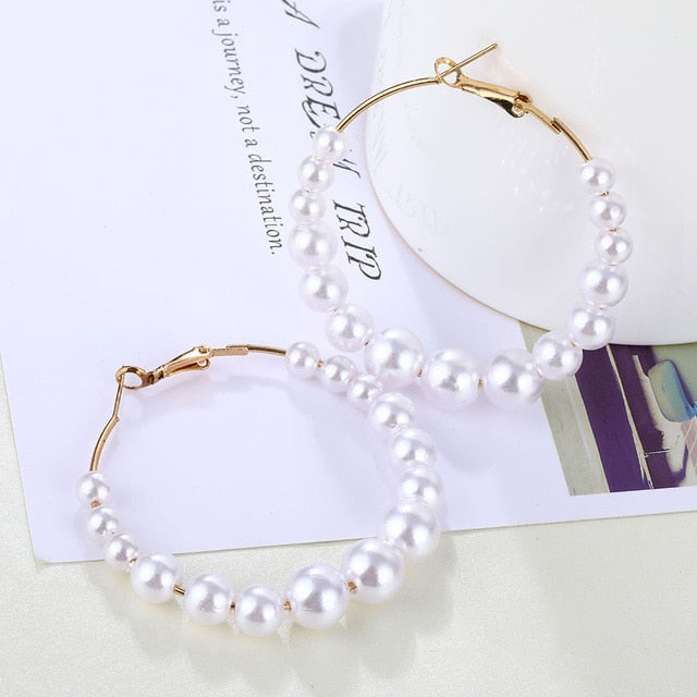 2020 Vintage Pearl Twist Big Circle Earrings Set for Women Fashion Geometric Imitation Pearl Crystal Earrings Jewelry