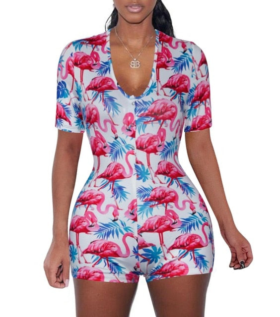 2020 Want Move Summer Short Pants Rompers Sexy Bodycon Long Sleeve Print Jumpsuit DZ002